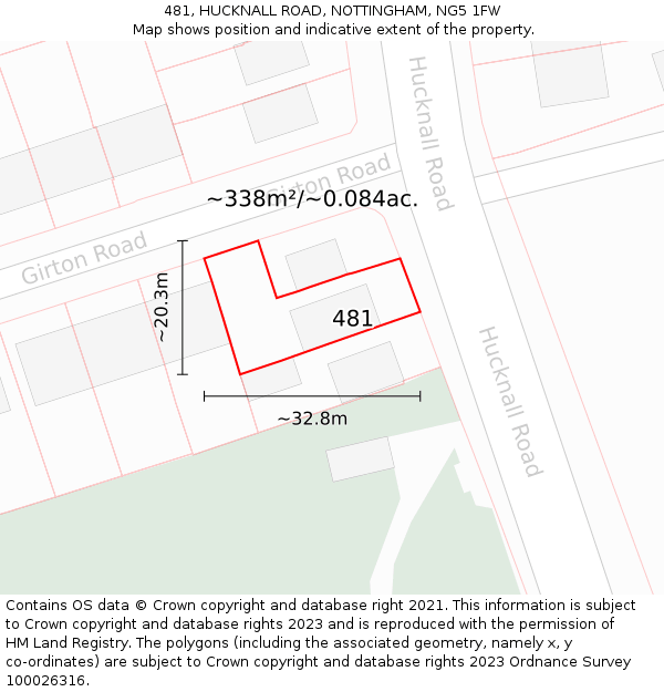 481, HUCKNALL ROAD, NOTTINGHAM, NG5 1FW: Plot and title map