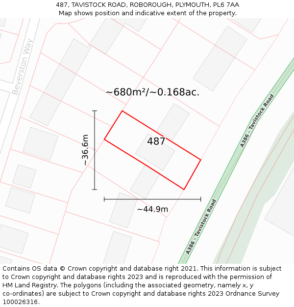 487, TAVISTOCK ROAD, ROBOROUGH, PLYMOUTH, PL6 7AA: Plot and title map