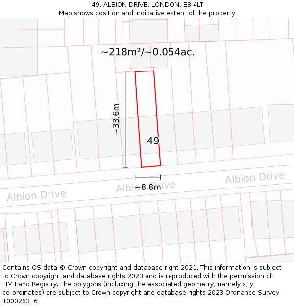 49, ALBION DRIVE, LONDON, E8 4LT: Plot and title map