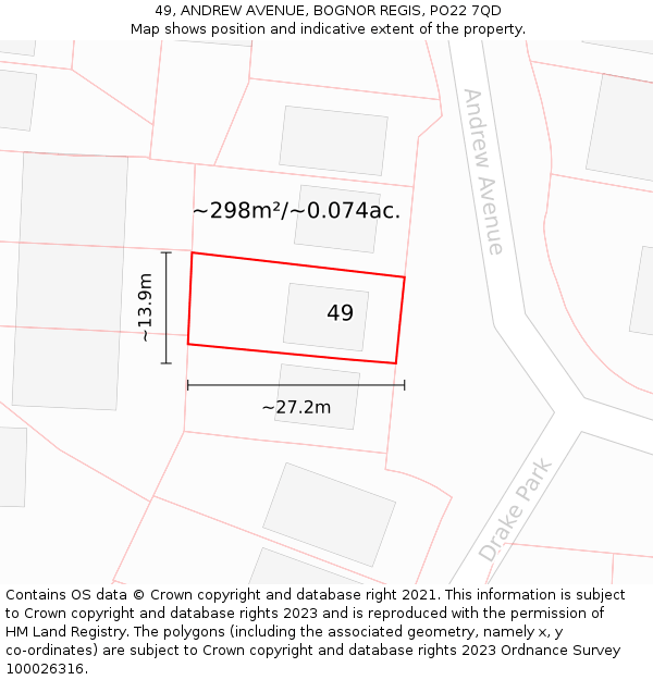 49, ANDREW AVENUE, BOGNOR REGIS, PO22 7QD: Plot and title map