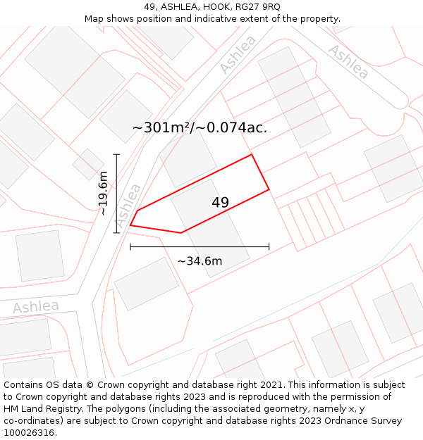 49, ASHLEA, HOOK, RG27 9RQ: Plot and title map