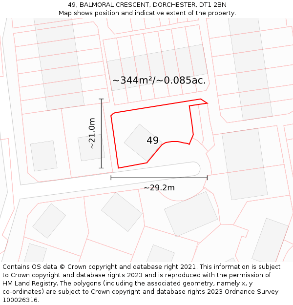 49, BALMORAL CRESCENT, DORCHESTER, DT1 2BN: Plot and title map