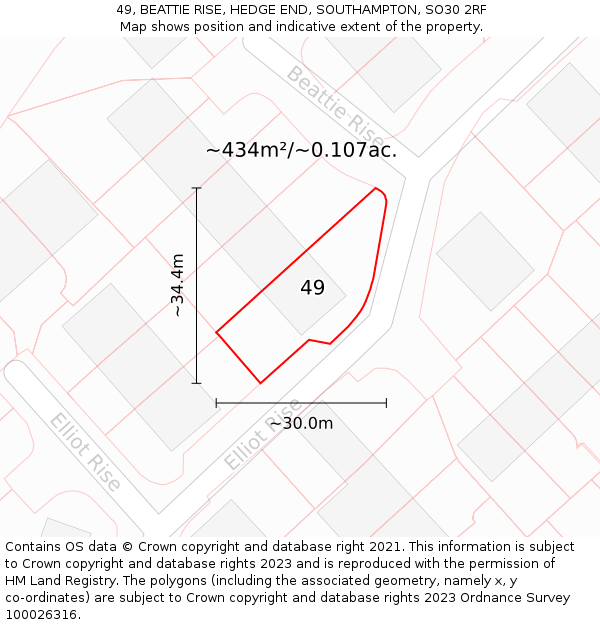 49, BEATTIE RISE, HEDGE END, SOUTHAMPTON, SO30 2RF: Plot and title map