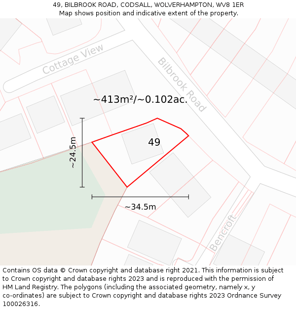 49, BILBROOK ROAD, CODSALL, WOLVERHAMPTON, WV8 1ER: Plot and title map