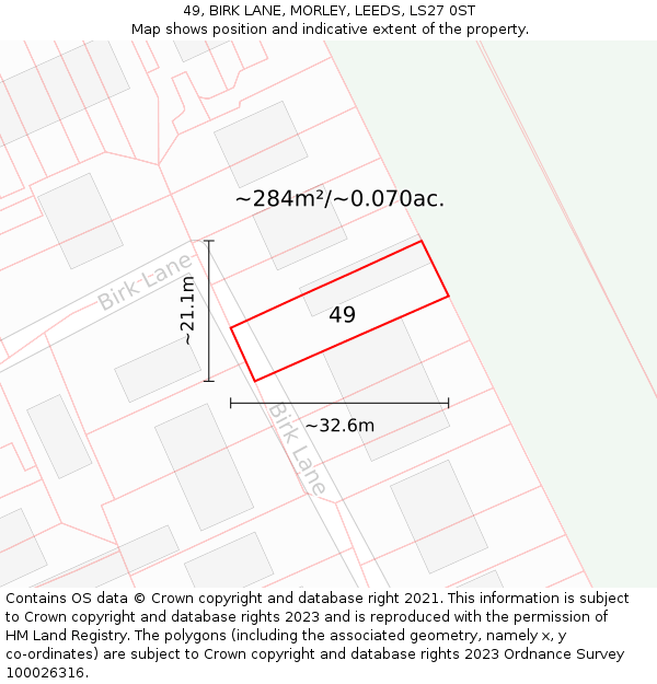 49, BIRK LANE, MORLEY, LEEDS, LS27 0ST: Plot and title map