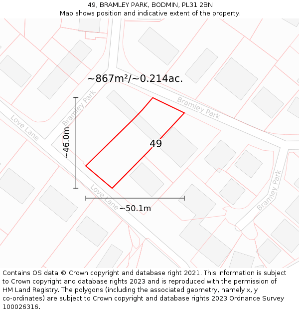 49, BRAMLEY PARK, BODMIN, PL31 2BN: Plot and title map