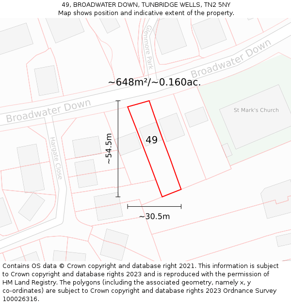 49, BROADWATER DOWN, TUNBRIDGE WELLS, TN2 5NY: Plot and title map