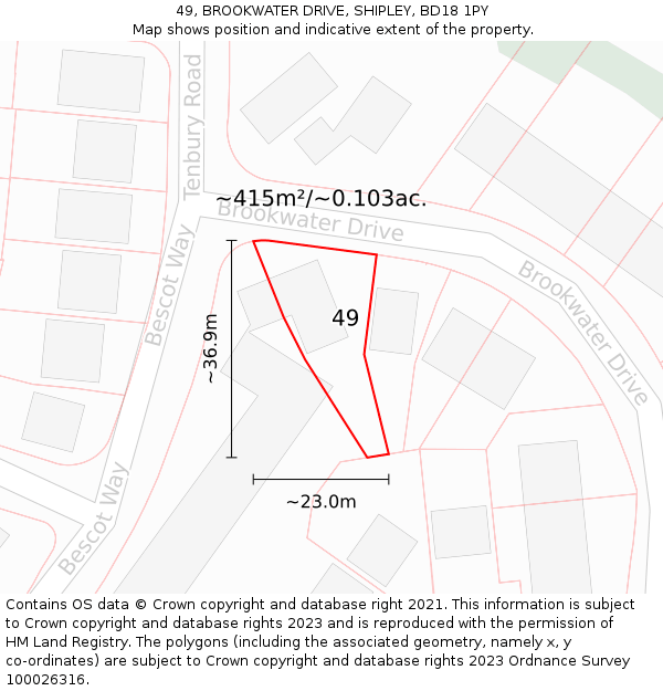 49, BROOKWATER DRIVE, SHIPLEY, BD18 1PY: Plot and title map