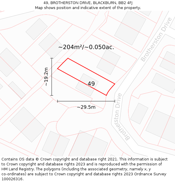 49, BROTHERSTON DRIVE, BLACKBURN, BB2 4FJ: Plot and title map