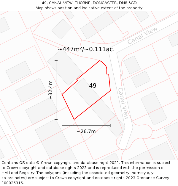 49, CANAL VIEW, THORNE, DONCASTER, DN8 5GD: Plot and title map