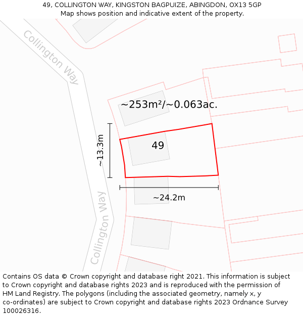 49, COLLINGTON WAY, KINGSTON BAGPUIZE, ABINGDON, OX13 5GP: Plot and title map