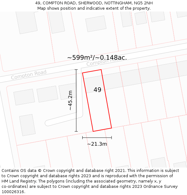 49, COMPTON ROAD, SHERWOOD, NOTTINGHAM, NG5 2NH: Plot and title map