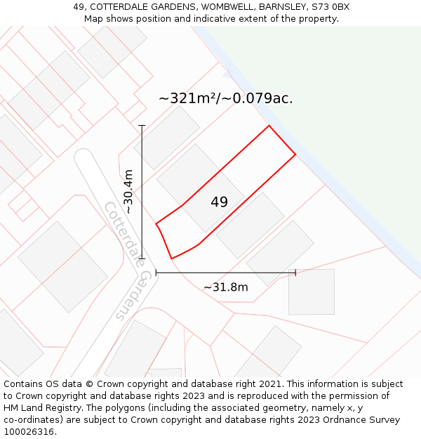 49, COTTERDALE GARDENS, WOMBWELL, BARNSLEY, S73 0BX: Plot and title map