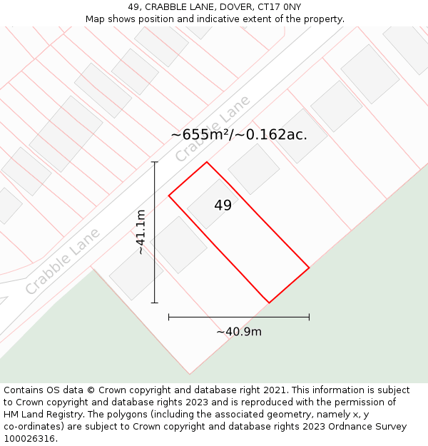 49, CRABBLE LANE, DOVER, CT17 0NY: Plot and title map