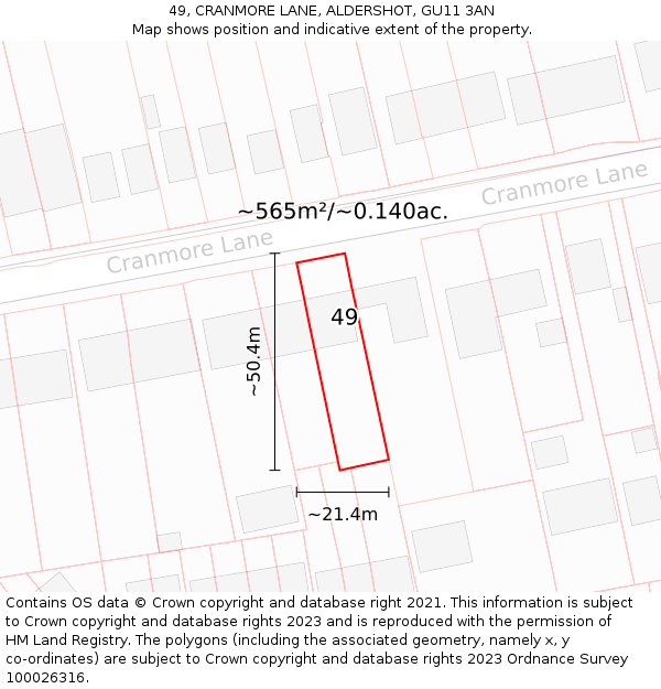 49, CRANMORE LANE, ALDERSHOT, GU11 3AN: Plot and title map