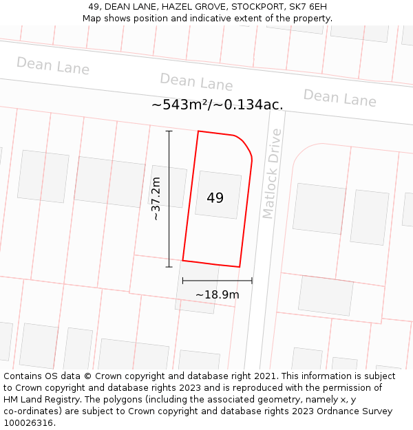 49, DEAN LANE, HAZEL GROVE, STOCKPORT, SK7 6EH: Plot and title map