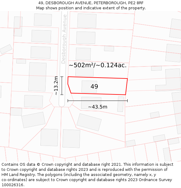 49, DESBOROUGH AVENUE, PETERBOROUGH, PE2 8RF: Plot and title map