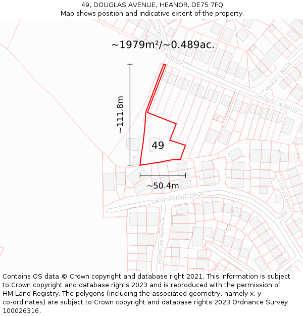 49, DOUGLAS AVENUE, HEANOR, DE75 7FQ: Plot and title map