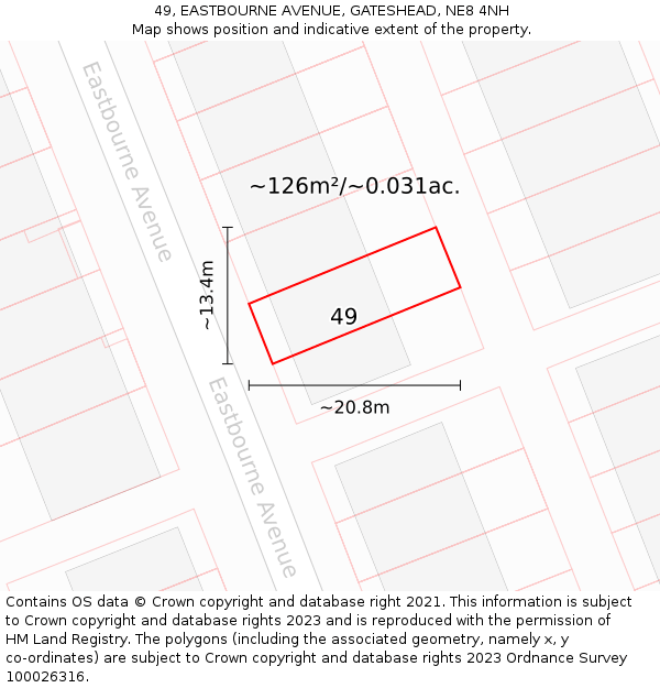 49, EASTBOURNE AVENUE, GATESHEAD, NE8 4NH: Plot and title map