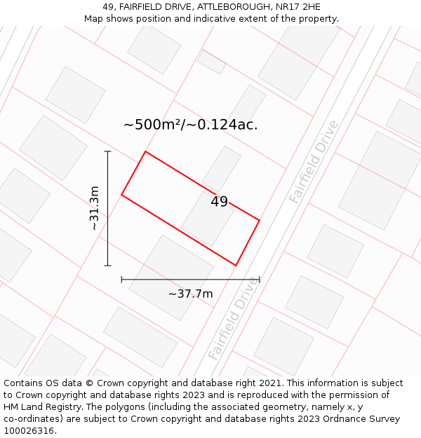 49, FAIRFIELD DRIVE, ATTLEBOROUGH, NR17 2HE: Plot and title map