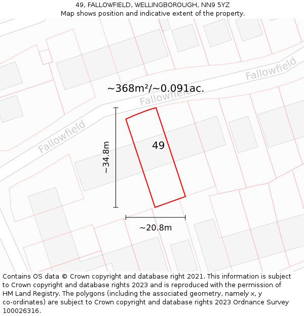 49, FALLOWFIELD, WELLINGBOROUGH, NN9 5YZ: Plot and title map