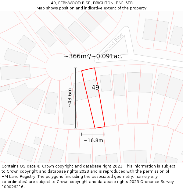 49, FERNWOOD RISE, BRIGHTON, BN1 5ER: Plot and title map