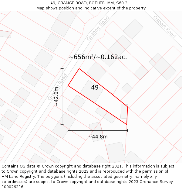 49, GRANGE ROAD, ROTHERHAM, S60 3LH: Plot and title map