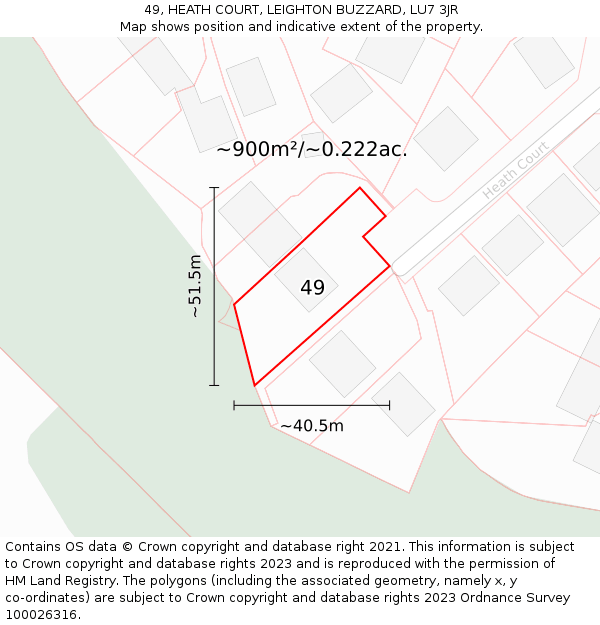 49, HEATH COURT, LEIGHTON BUZZARD, LU7 3JR: Plot and title map