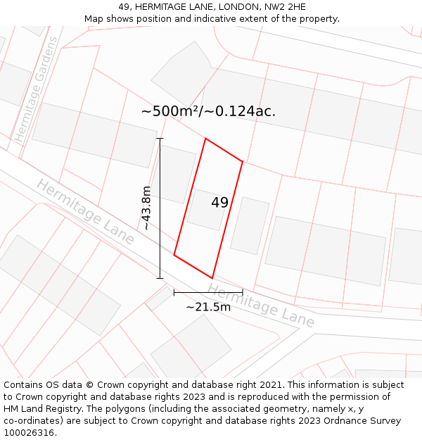 49, HERMITAGE LANE, LONDON, NW2 2HE: Plot and title map