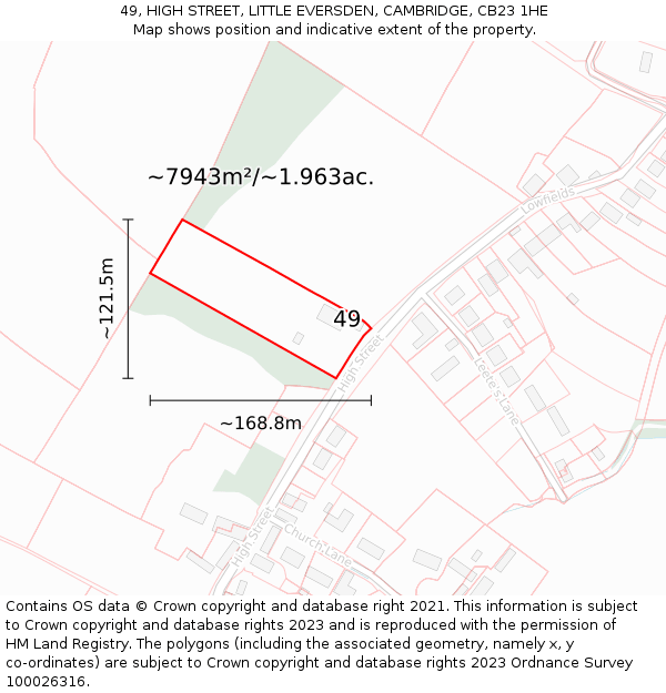 49, HIGH STREET, LITTLE EVERSDEN, CAMBRIDGE, CB23 1HE: Plot and title map