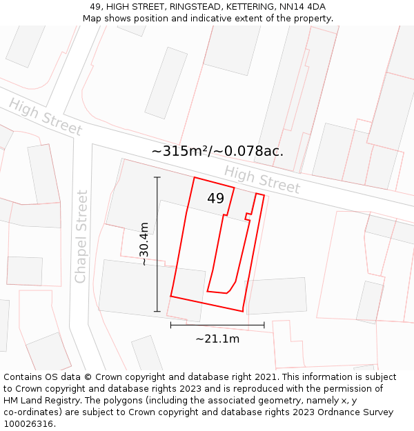 49, HIGH STREET, RINGSTEAD, KETTERING, NN14 4DA: Plot and title map