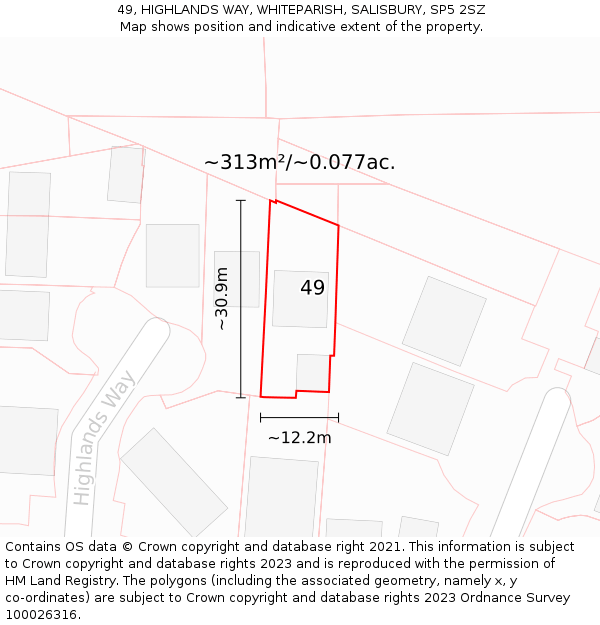 49, HIGHLANDS WAY, WHITEPARISH, SALISBURY, SP5 2SZ: Plot and title map