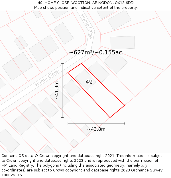 49, HOME CLOSE, WOOTTON, ABINGDON, OX13 6DD: Plot and title map