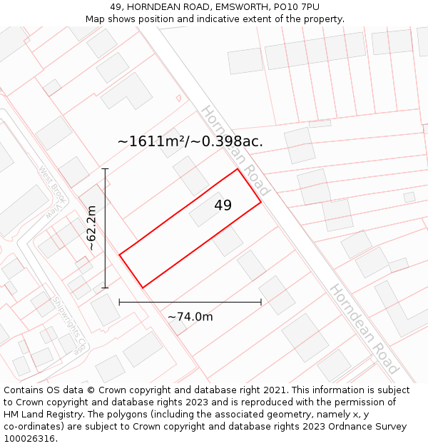 49, HORNDEAN ROAD, EMSWORTH, PO10 7PU: Plot and title map