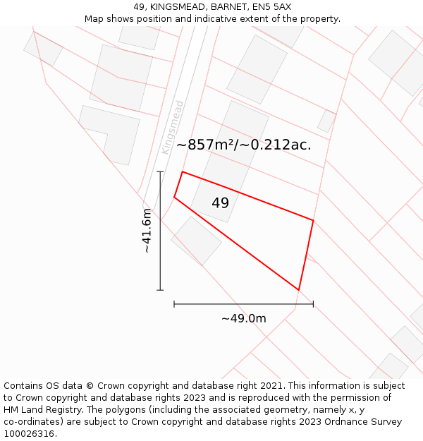 49, KINGSMEAD, BARNET, EN5 5AX: Plot and title map