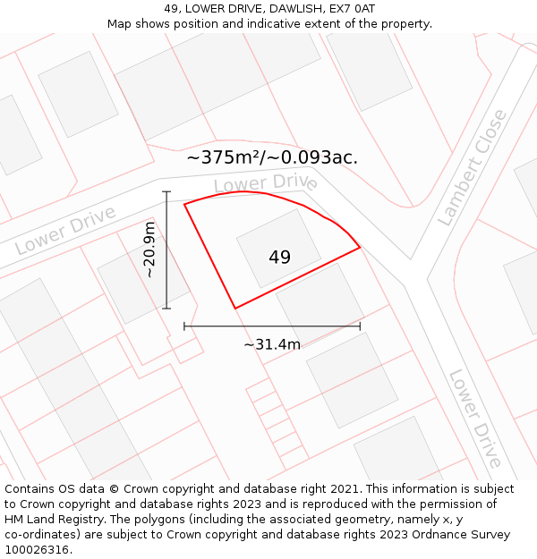 49, LOWER DRIVE, DAWLISH, EX7 0AT: Plot and title map