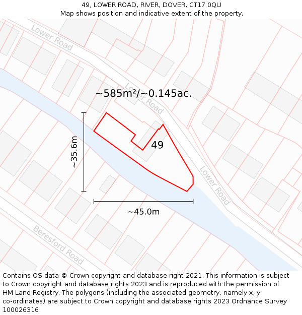 49, LOWER ROAD, RIVER, DOVER, CT17 0QU: Plot and title map