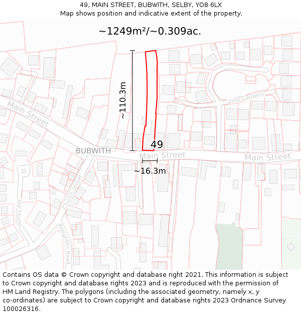 49, MAIN STREET, BUBWITH, SELBY, YO8 6LX: Plot and title map