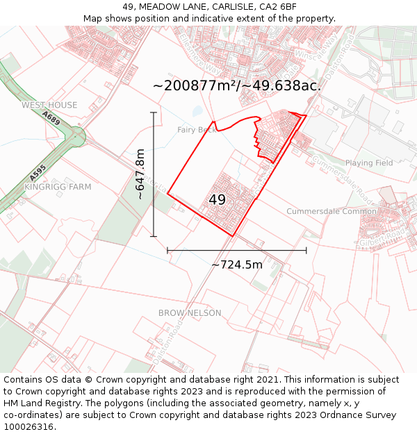 49, MEADOW LANE, CARLISLE, CA2 6BF: Plot and title map