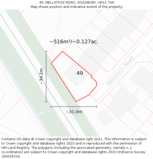 49, MELLSTOCK ROAD, AYLESBURY, HP21 7NX: Plot and title map