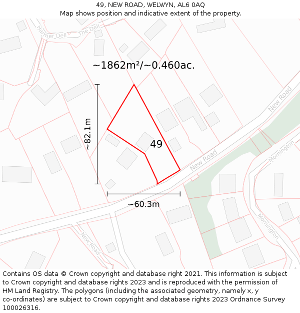 49, NEW ROAD, WELWYN, AL6 0AQ: Plot and title map