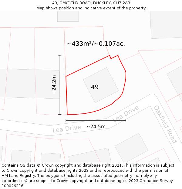 49, OAKFIELD ROAD, BUCKLEY, CH7 2AR: Plot and title map