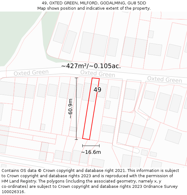 49, OXTED GREEN, MILFORD, GODALMING, GU8 5DD: Plot and title map