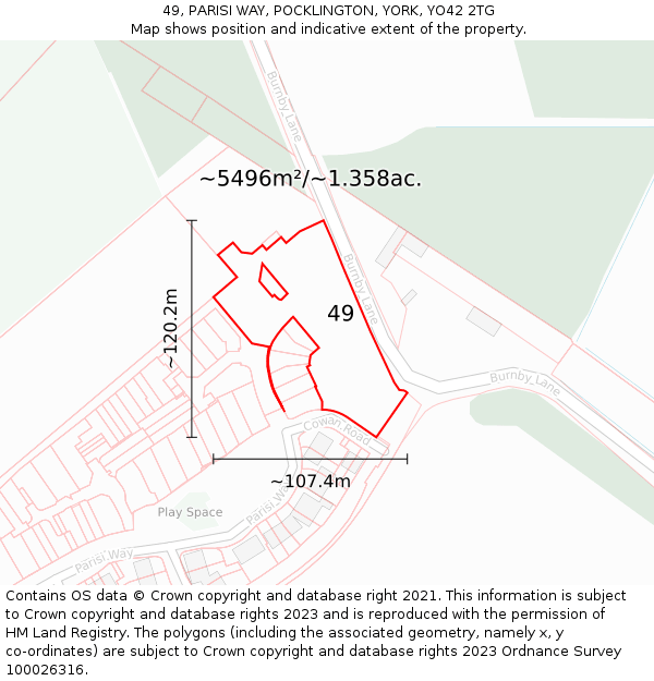 49, PARISI WAY, POCKLINGTON, YORK, YO42 2TG: Plot and title map