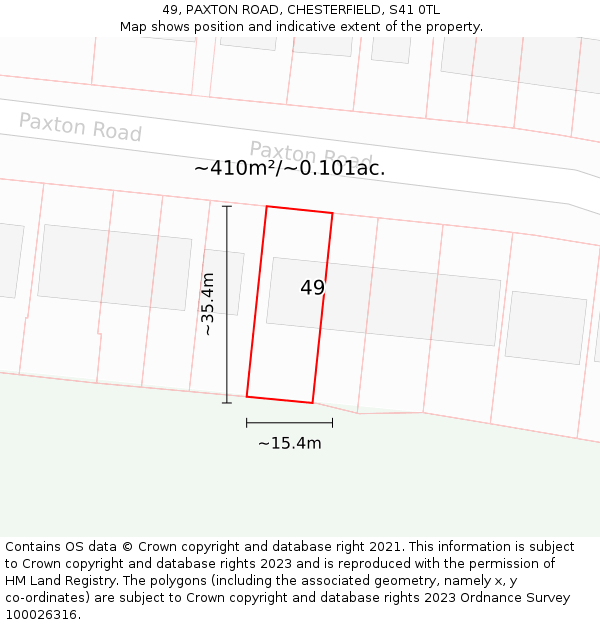 49, PAXTON ROAD, CHESTERFIELD, S41 0TL: Plot and title map