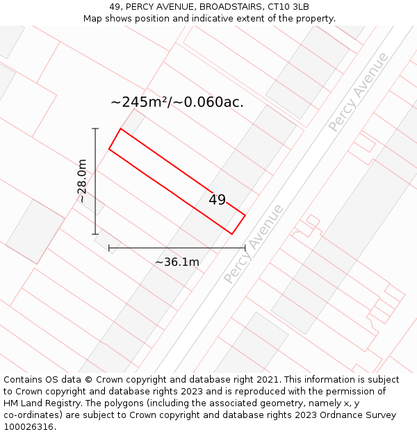 49, PERCY AVENUE, BROADSTAIRS, CT10 3LB: Plot and title map