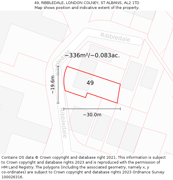 49, RIBBLEDALE, LONDON COLNEY, ST ALBANS, AL2 1TD: Plot and title map