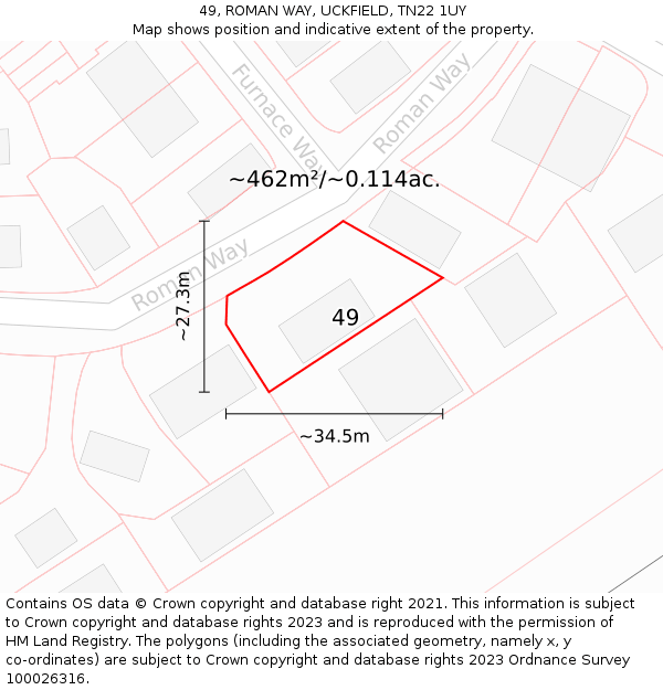 49, ROMAN WAY, UCKFIELD, TN22 1UY: Plot and title map