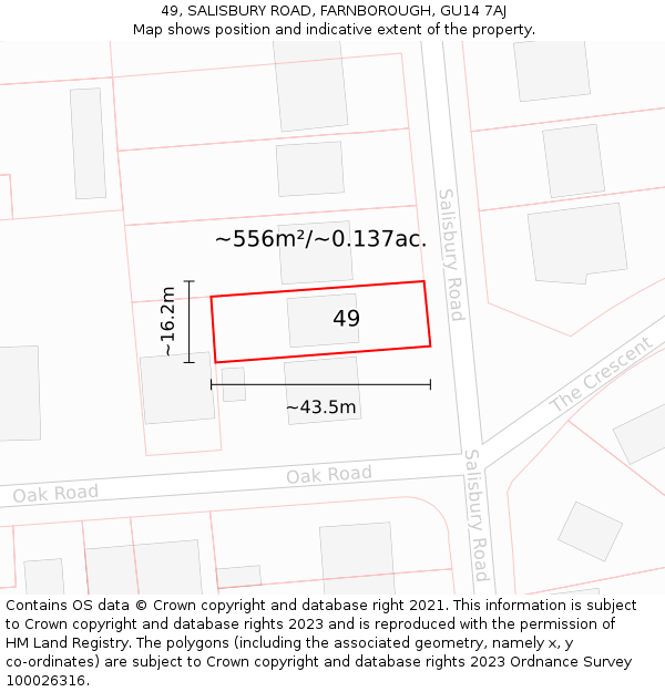 49, SALISBURY ROAD, FARNBOROUGH, GU14 7AJ: Plot and title map