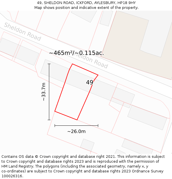 49, SHELDON ROAD, ICKFORD, AYLESBURY, HP18 9HY: Plot and title map